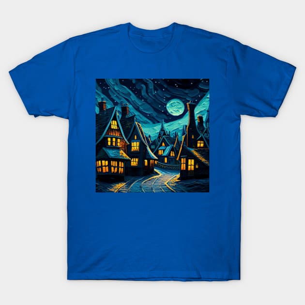 Starry Night Over Hogsmeade Village T-Shirt by Grassroots Green